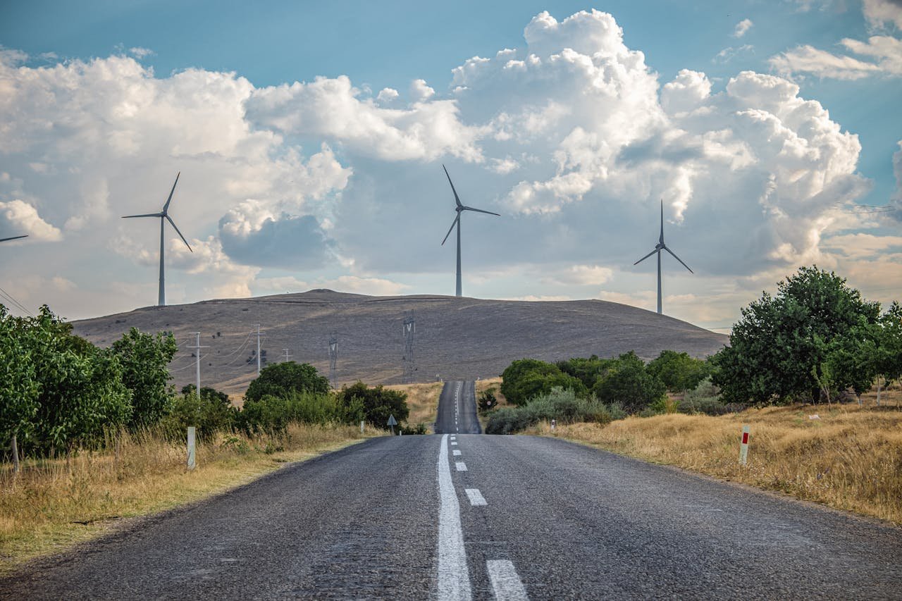 Wind Turbines Above a Winding Road